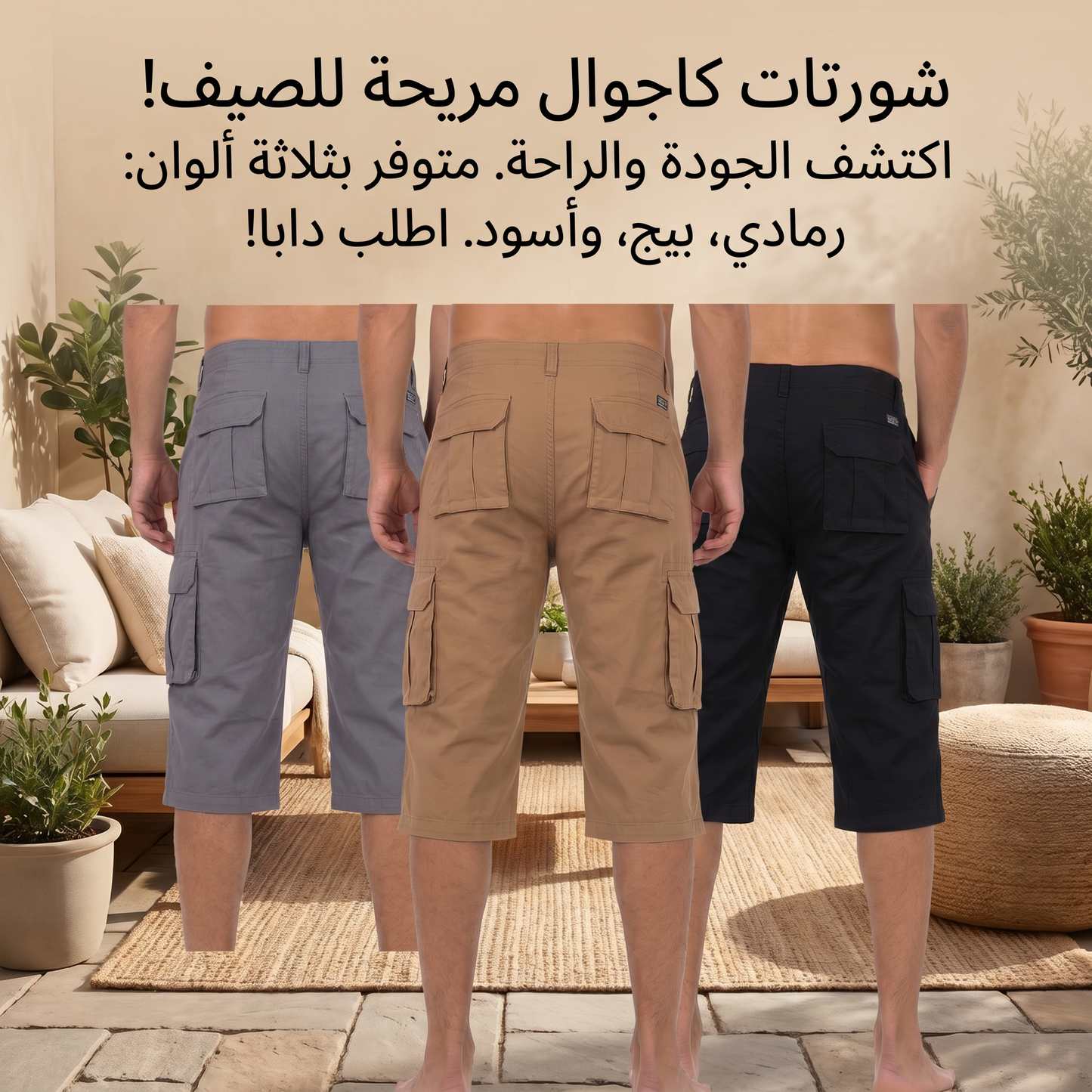 Casual Cargo Shorts – Comfort Fit (Gray, Beige, Black) ستايل عصري وكلاس